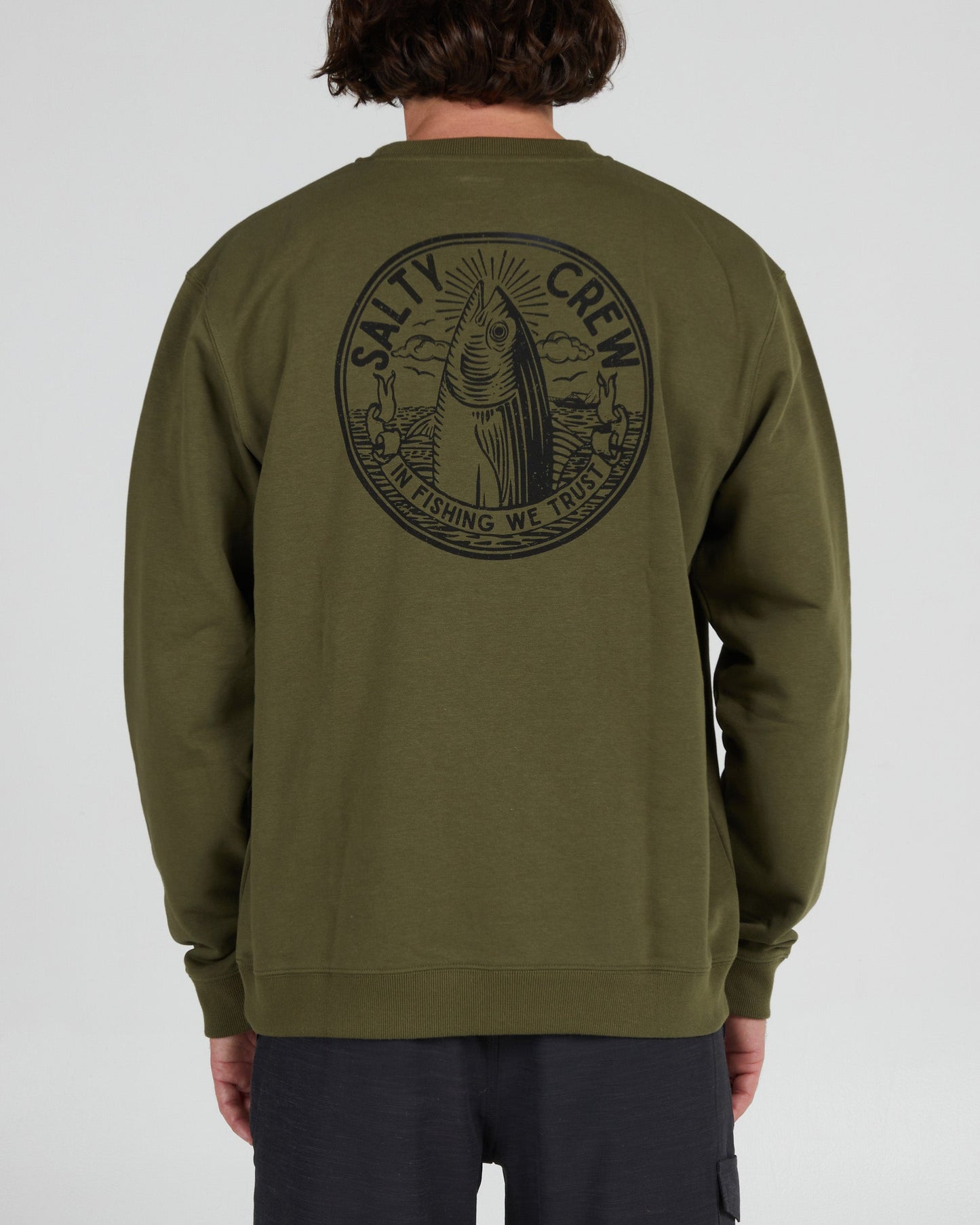 In Fishing We Trust Army Crew Fleece