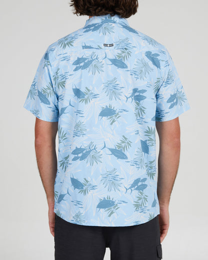 Feeding Frenzy Light Blue S/S UV Woven
